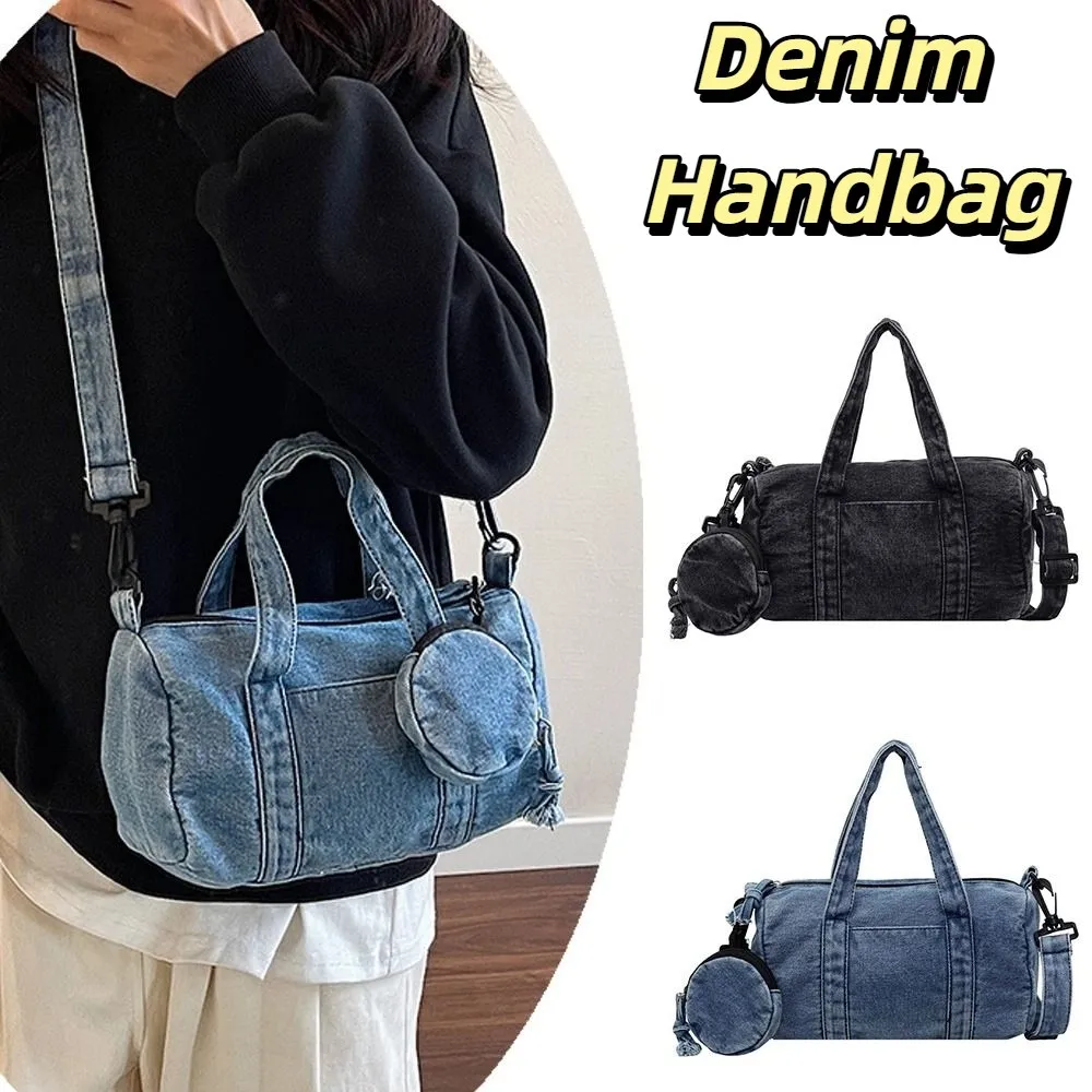 

Fashion American Style Denim Handbag Retro Harajuku Casual Tote Bag Adjustable Strap Zipper Denim Shoulder Bag Commuting