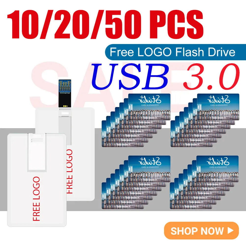 

10/20/50 шт. Кредитная карта USB 3.0 Флешки 32 ГБ 64 ГБ Пластиковая банковская карта USB-флешка 8 ГБ Свадебные подарки (бесплатный логотип)
