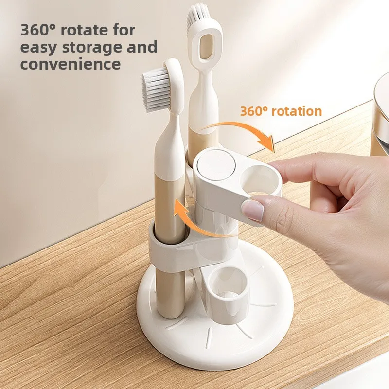 1pcs Rotatable Toothbrush Holder Divided Bathroom Counter Organizer Non-slip Storage for Electric Toothbrushes