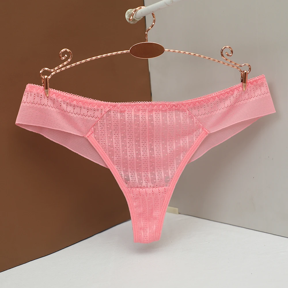 Women Sexy Thong Hollow Floral Lace Low Rise Sheer Mesh Stretch Breathable Transparent Ladies Daily Intimates