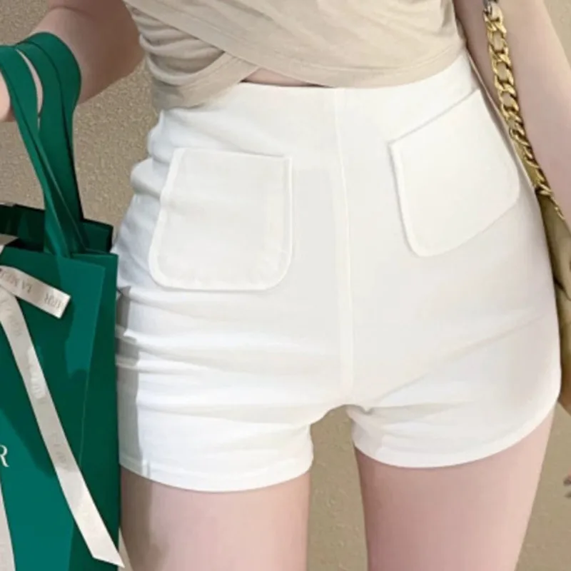 Zomer Koreaanse 2024 Versie Nieuwe Solid Slim Casual Shorts Vrouwen Hoge Taille Dubbele Pocket Sexy Pittige Meisje Wrap Hip Shorts ZQVT