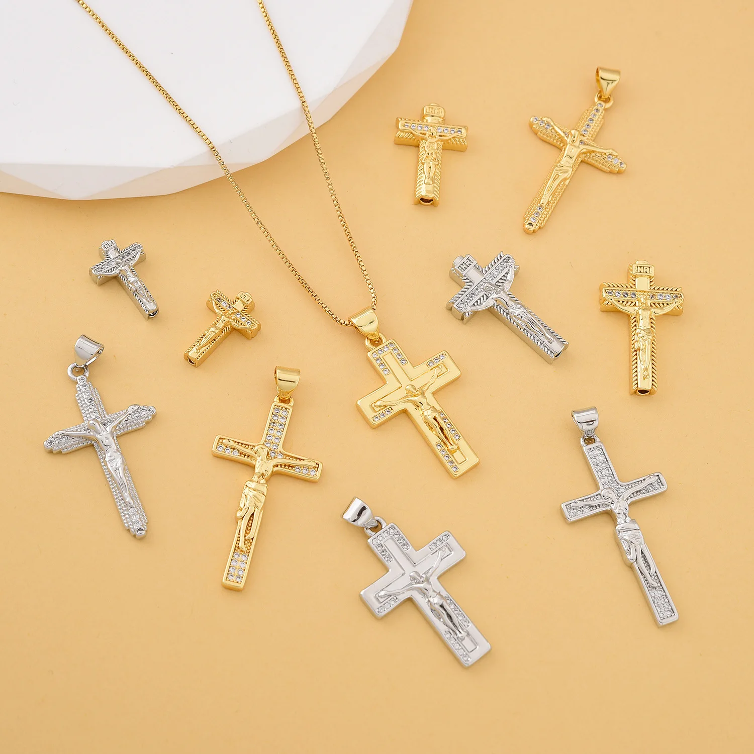 5pcs European and American Virgin Zircon Cross Pendant Accessories DIY Bracelet Necklace Jewelry Production Material Wholesale