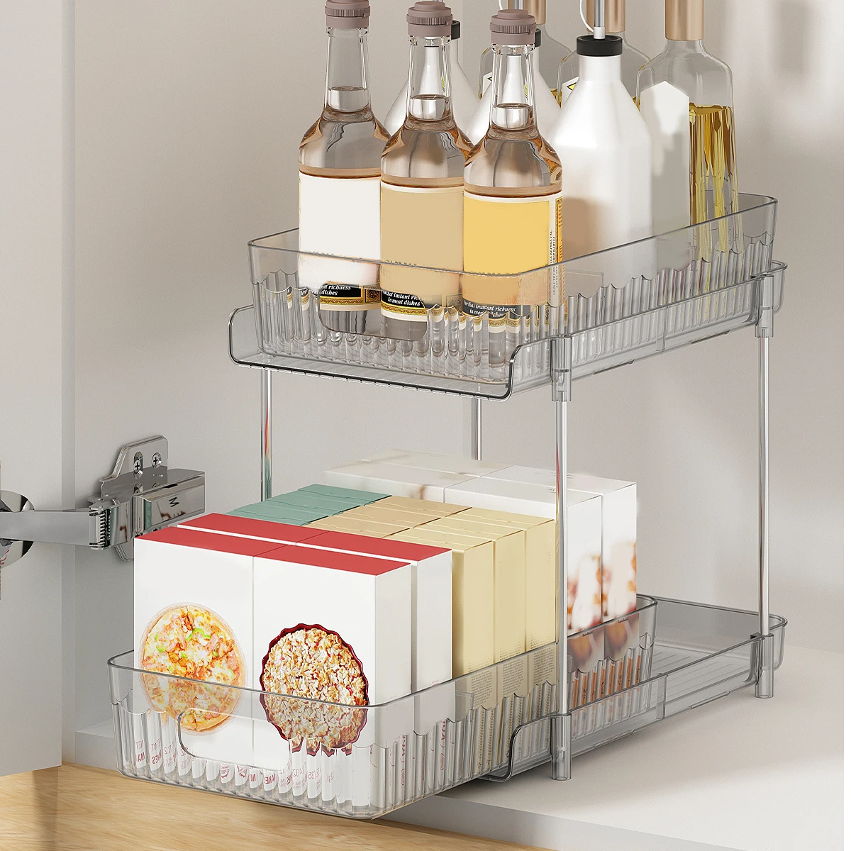 WORTHBUY Double Layer Storage Rack Pull Out Large Capacity Seasoning Spice Racks Multipurpose Kitchen Organizer Shelf