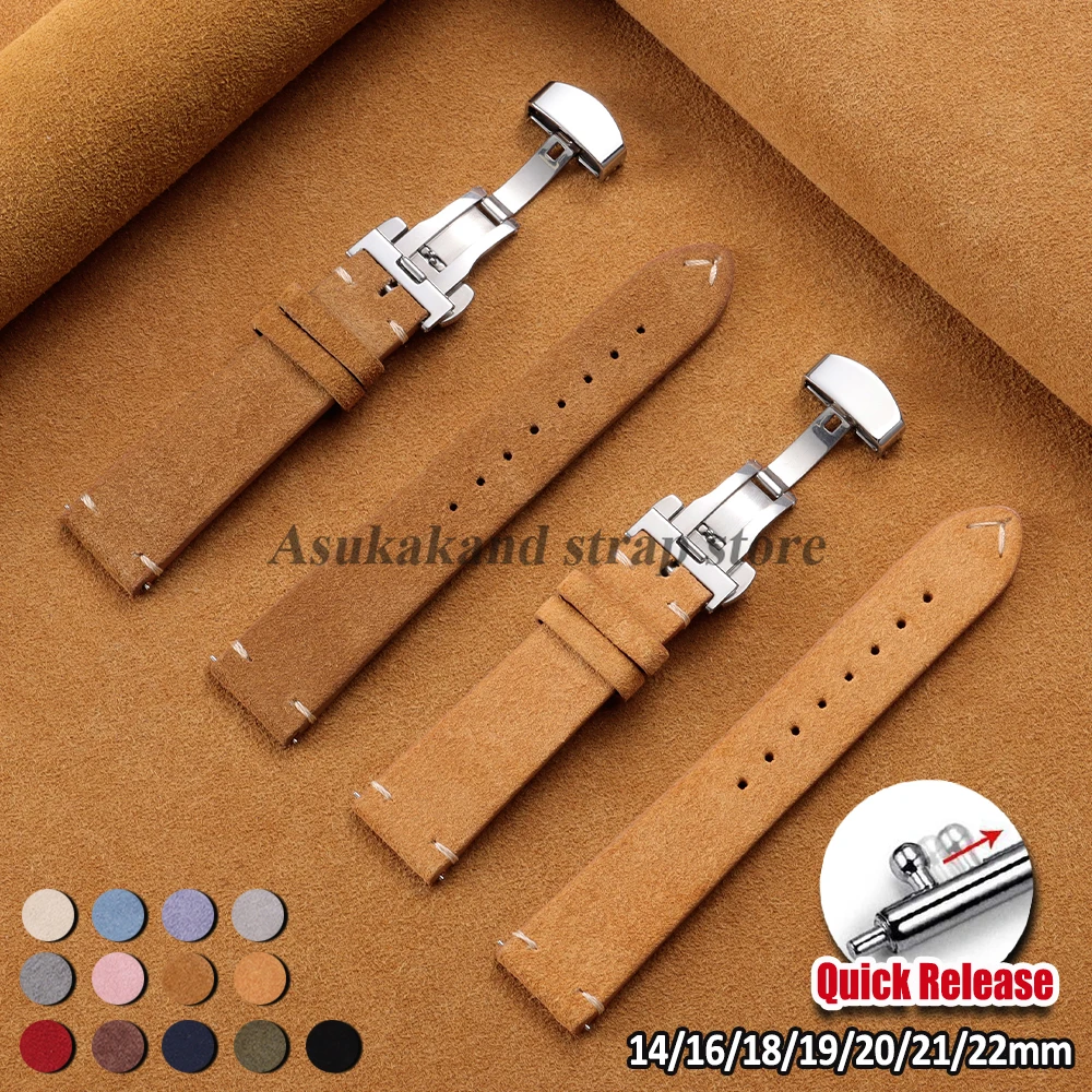 14mm 16mm 18mm 19mm 20mm 21mm 22mm Wildleder-Uhrenarmband für Seiko-Gürtel mit Schmetterlingsverschluss und Schnellverschluss Kalbsleder-Uhrenband