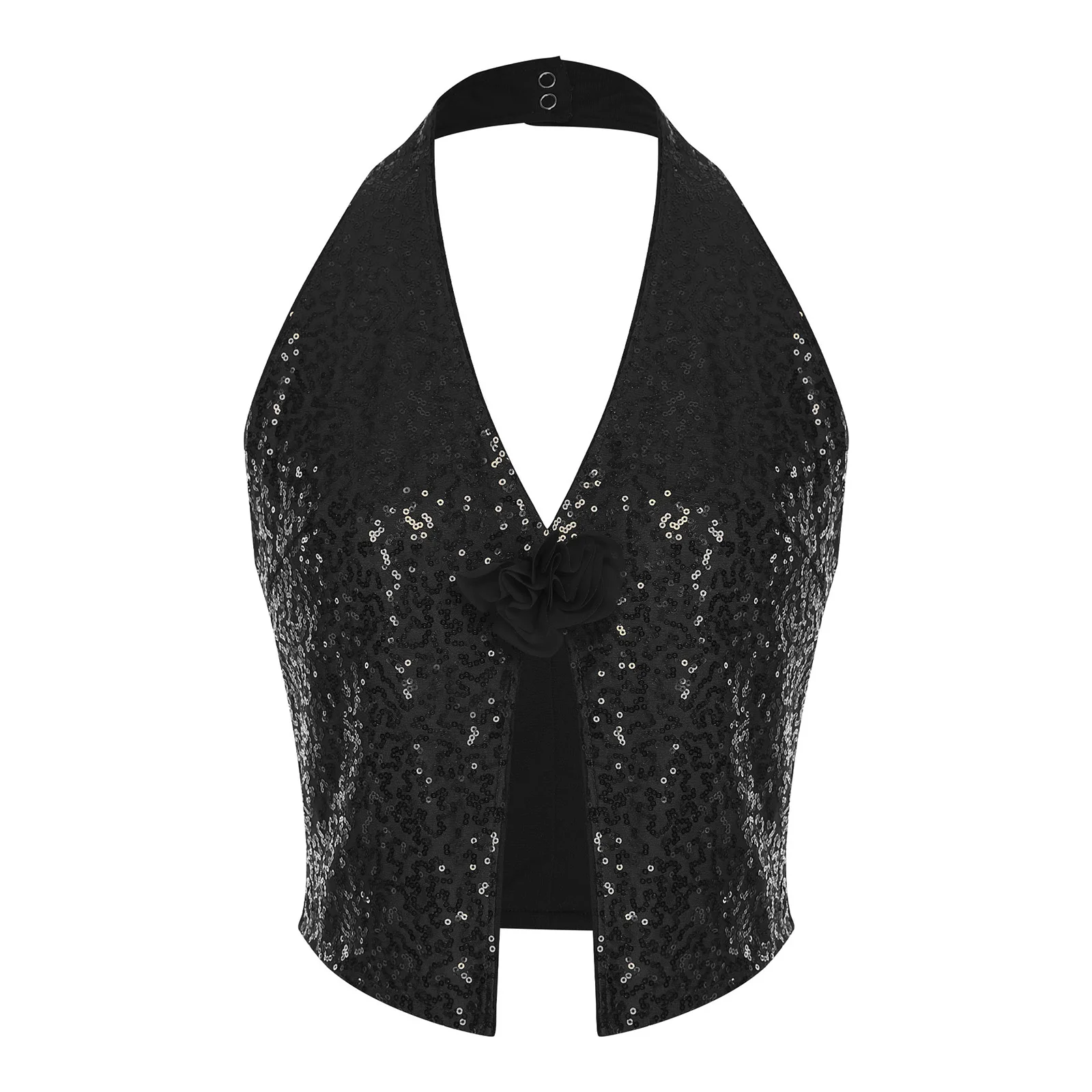 سترات نسائية لامعة رسن سباركلي ترتر بدلة صدرية بلايز بدون أكمام سترة أنيقة للحفلات المسائية زي كوكتيل الهذيان #5