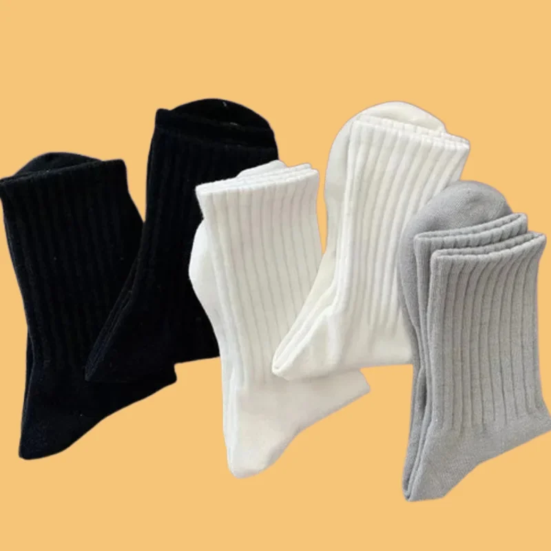 5/10 Pairs 2024 New Black White High Quality Socks Sport  Autumn Winter Male Breathable Solid Color Long Middle High Tube Socks