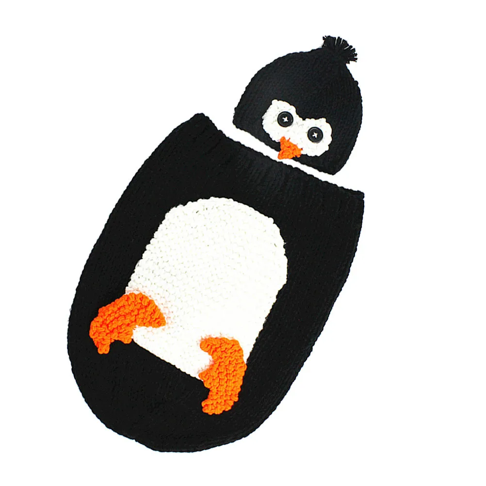 

Newborn Baby Photography Props Penguin Cartoon Knitted Outfit Set For 0-6 Months Soft Stretchy Skin-Friendly Baby Shower Gift
