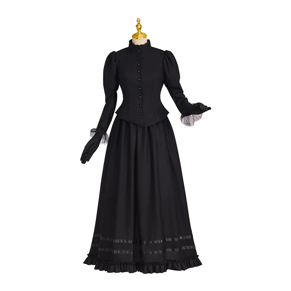 

Victorian Edwardian Gothic Steampunk Black Dress Theatrical Women Medieval Ball Gown