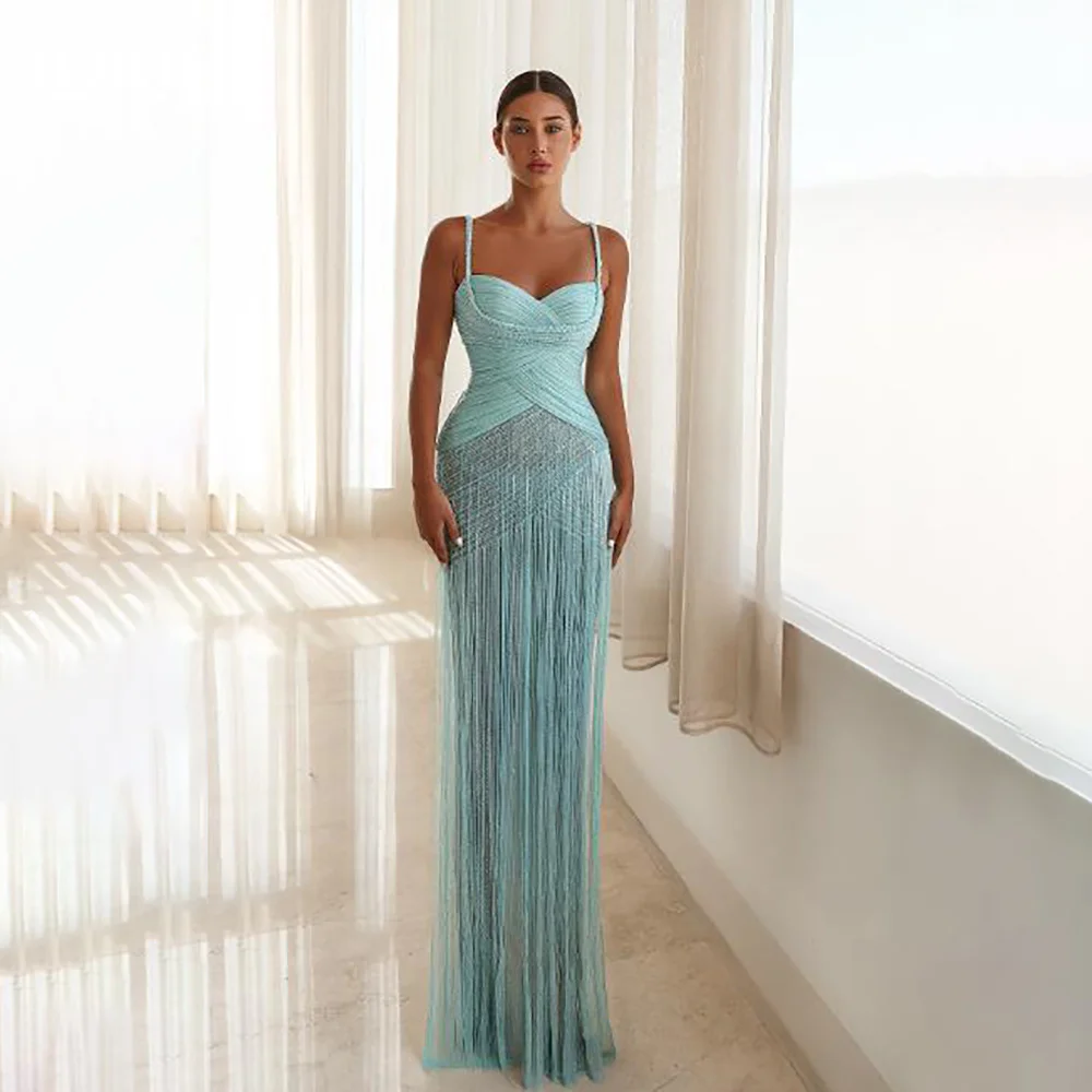 

LORIE Shiny Mermaid Evening Dress Sweetheat Spaghetti Straps Princess Prom Dress A-Line Shiny Pleats Party Gown Customized