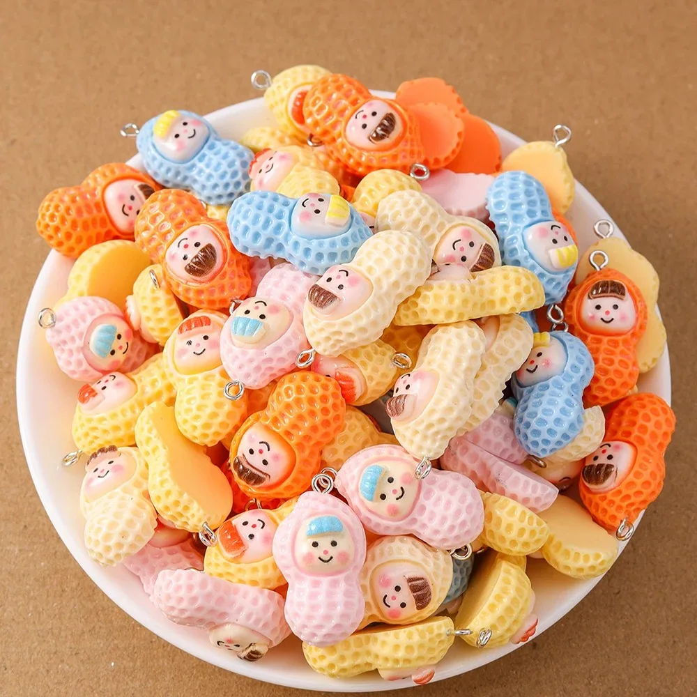 10 Pieces Mixed Mini Resin Peanut Figurine Charms, Simulation Pendants For DIY Craft Necklace Earrings Jewelry Making
