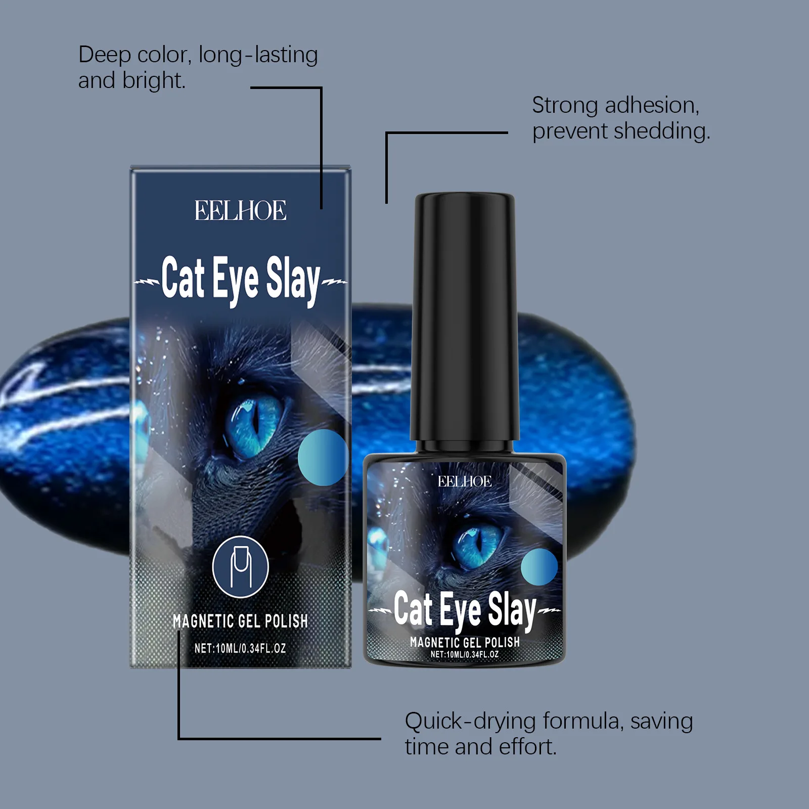 EELHOE-esmalte de ojos de gato, color negro y azul, brillo de cristal, barniz de Gel semipermanente UV LED con destellos, cuidado de belleza, 10ml