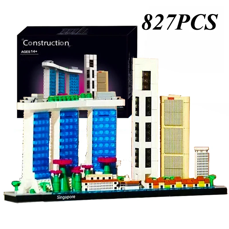 

827PCS Raffles Place Marina Bay Sands Architecture Skyline Landmark Building Blocks Singapore Construction Bricks Toys Kid Gifts