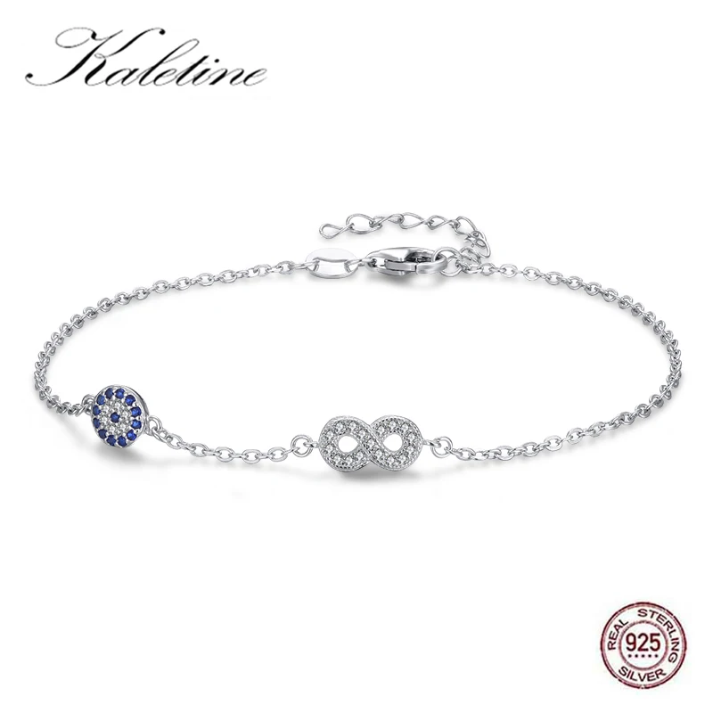 

KALETINE Women Evil Eye Bracelet 925 Sterling Silver Infinity Blue CZ Charm Bracelets For Women Wedding Jewelry Pulseira