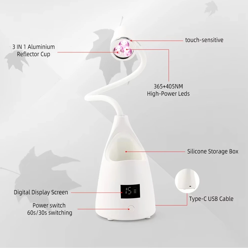 18W Desktop Touch Sensor Cordless Mini UV/LED Nail Light Portable Dryer with Timer Function and Phone Holder Suitable for Salons