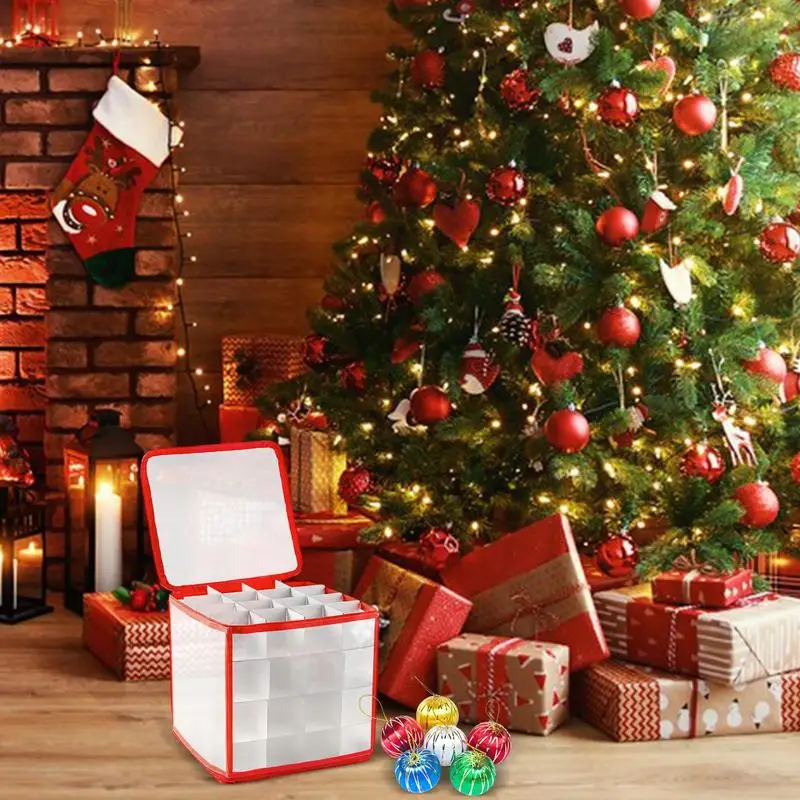 Caja de almacenamiento de bolas de Navidad, organizador de ropa y artículos diversos, PP, decoración de Navidad, 64 celosías