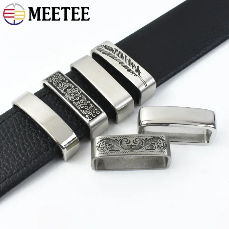 2Pcs Meetee 35/40mm Solid Stainless Steel Metal Ring Belt Loop Buckle Men\'s Keeper Jeans Clothing Accessories for 34-39mm Belts