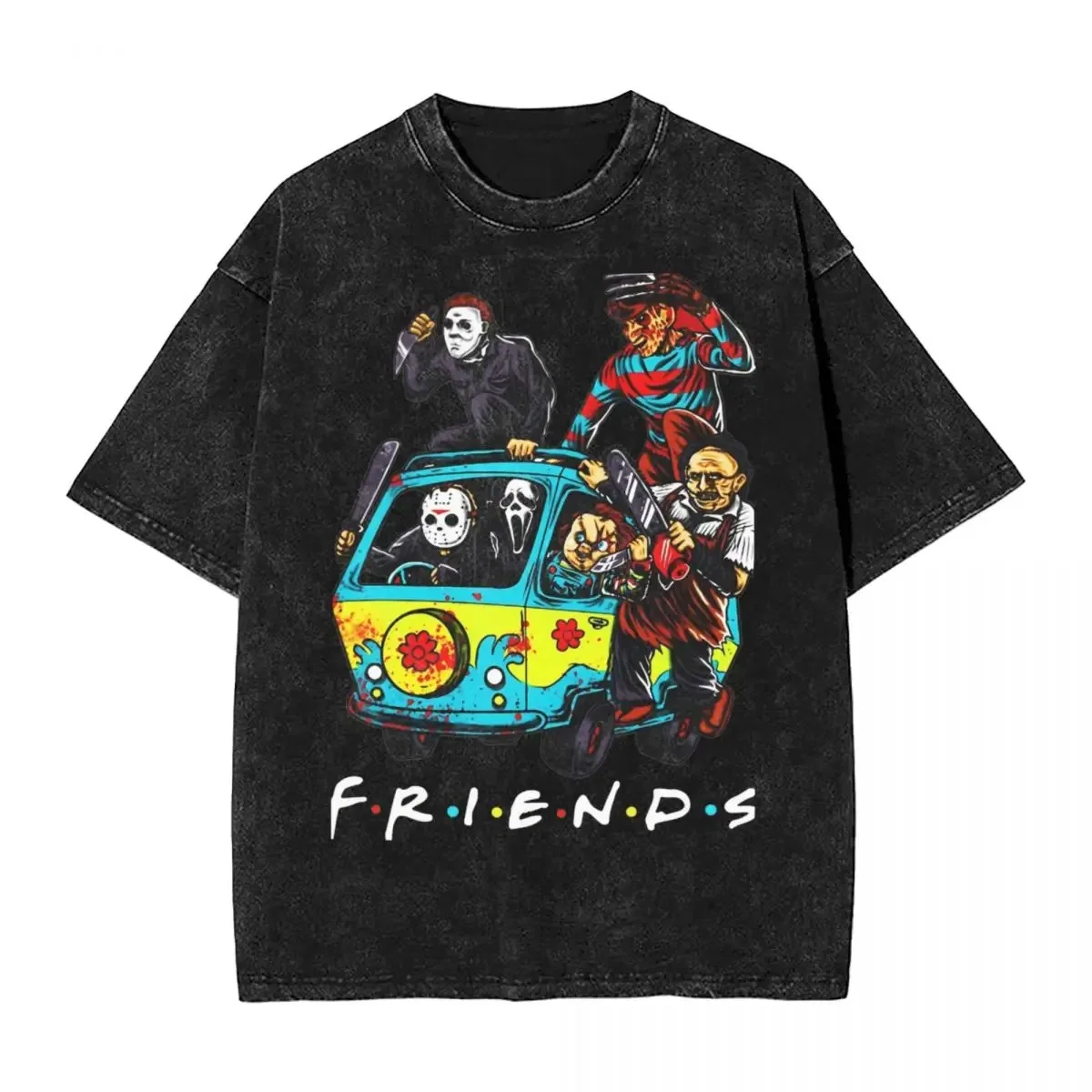 Halloween Slasher Film Horror Friends Movie T Shirts Hip Hop Washed Harajuku T-Shirt for Men Women Tops Streetwear Printed Tees