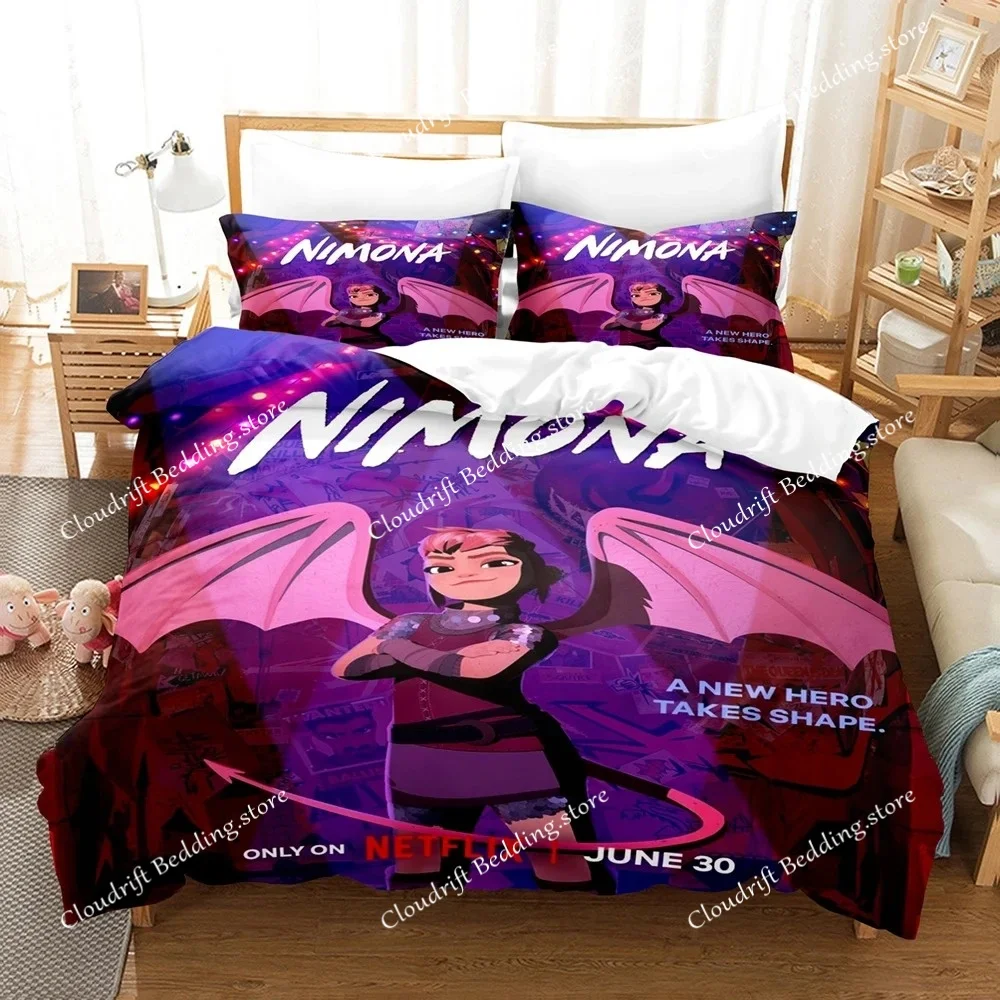 

3D Printing Anime The Nimona Bedding Set Boys Girls Twin Queen Size Duvet Cover Pillowcase Bed Kids Adult Fashion Home Textiles