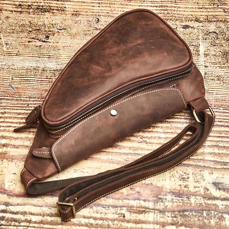 NUPUGOO – Echte Leder-Vintage-Brusttasche für Herren, als Umhängetasche oder Schultertasche tragbar, hochwertiges Leder, multifunktionaler Reißverschluss für 9,7-Zoll-Geräte. – Detail 4