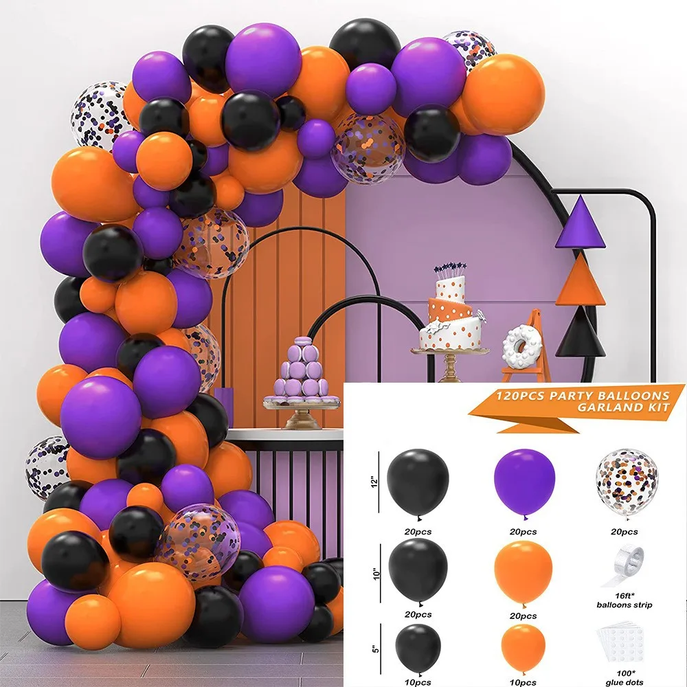 

120Pcs Halloween Balloon Garland Purple Black Orange Latex Balloon Arch Kit Halloween Party Decoration Birthday Party Supplies