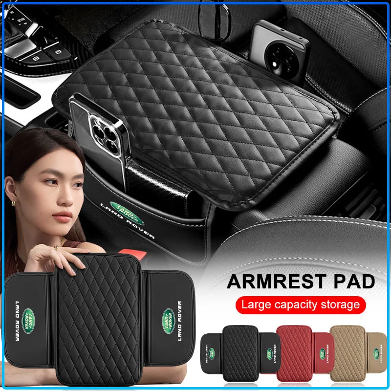 1 unidad de almohadilla elevadora para reposabrazos de coche con emblema y caja para pañuelos, compatible con Land Rover Discovery 3 4 LR2 Range Rover Evoque Sport