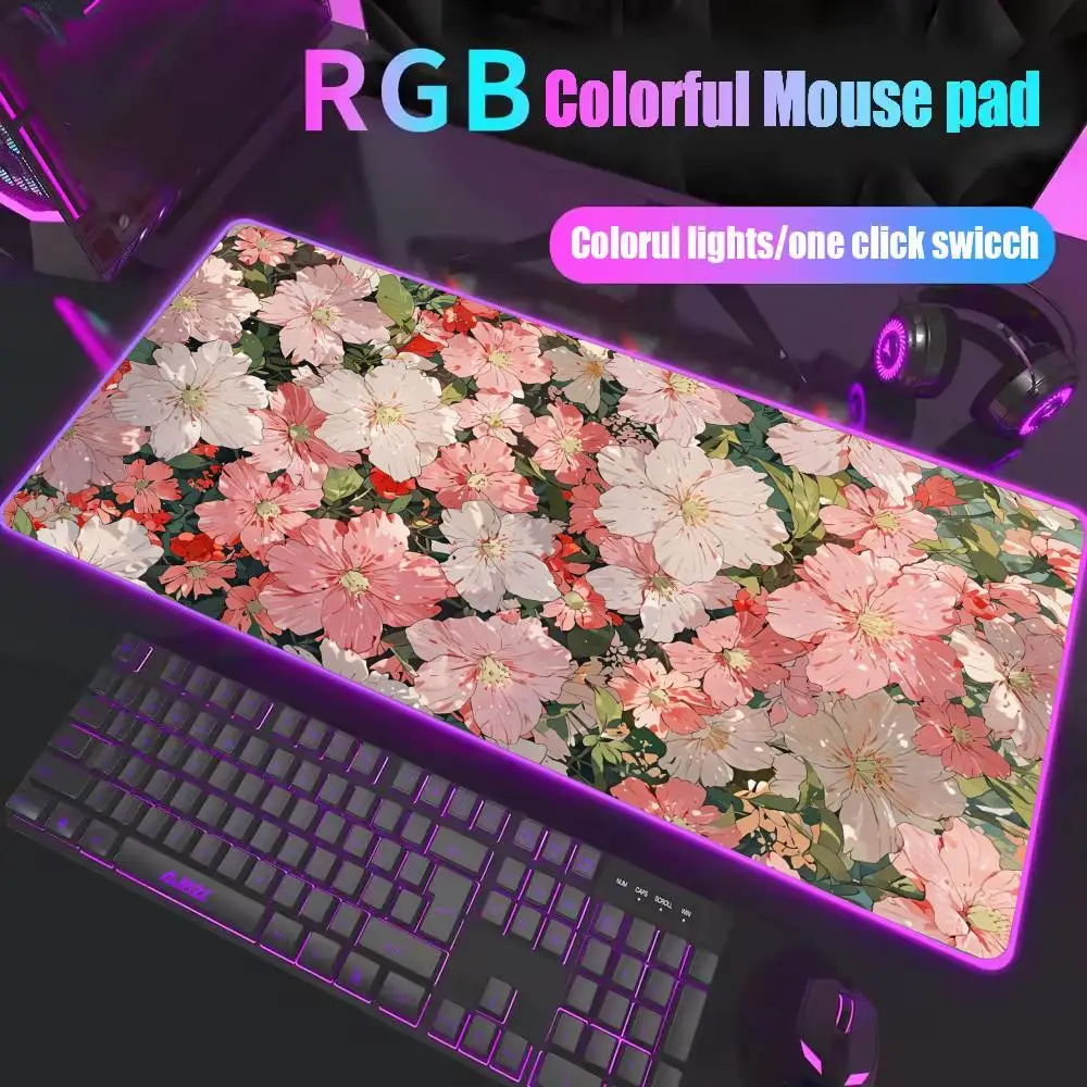 

Коврик для мыши Flowers XXL RGB игровой коврик для мыши Аксессуары для геймеров Большие коврики для мыши со светодиодной подсветкой Коврик для ПК Компьютерный настольный коврик с подсветкой 600X300