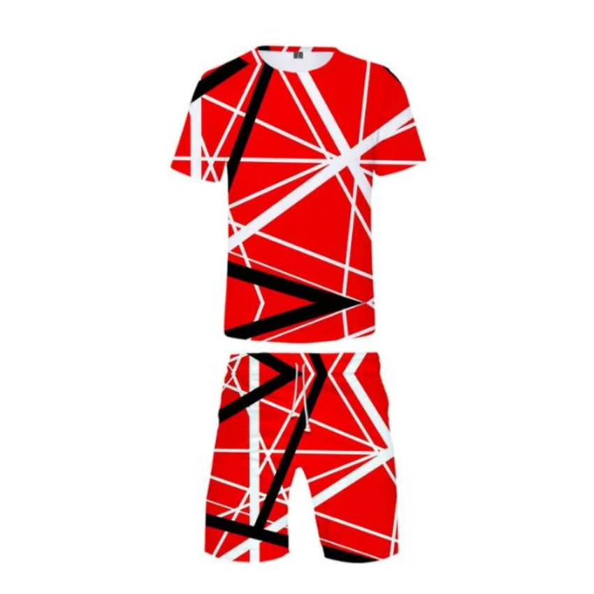 Eddie van halen 3d print sommer kurzarm t-shirt und strand shorts zweiteiliges set casual sportswear 2 stücke set