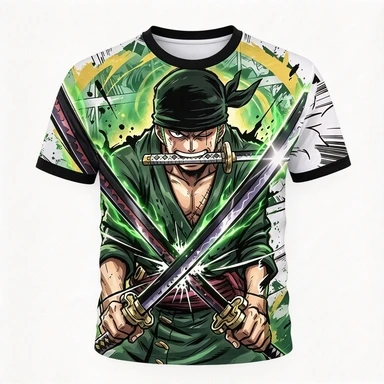 One Piece King Solon's Three Blade Flow Green Blade Effect Paired with Dynamic Comic Splash Ink Casual Top
