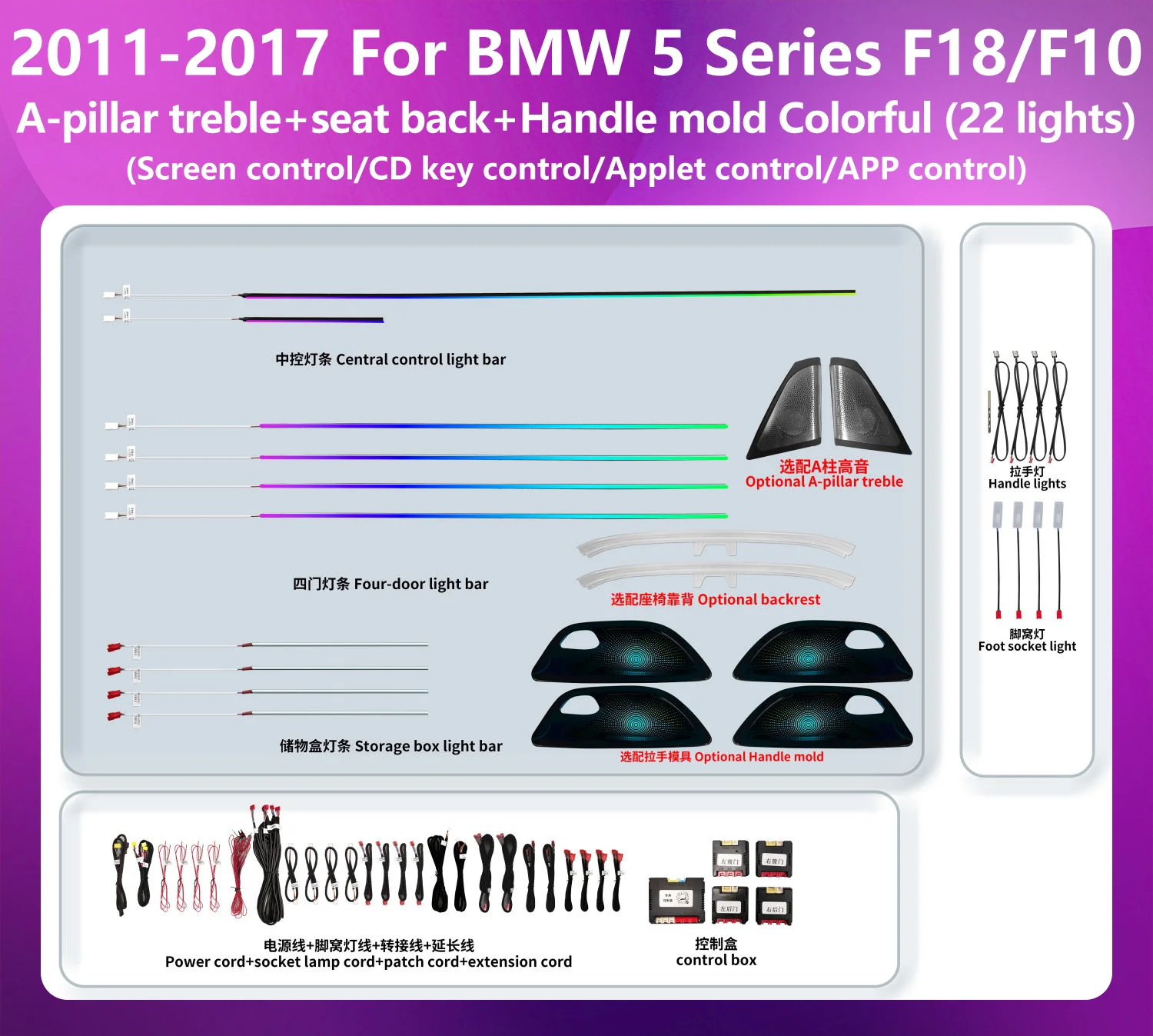 

Динамическая светодиодная подсветка салона автомобиля с изменяющимся цветом, интегрированный комплект для модернизации, разработанный для BMW 5 серии F18 F10