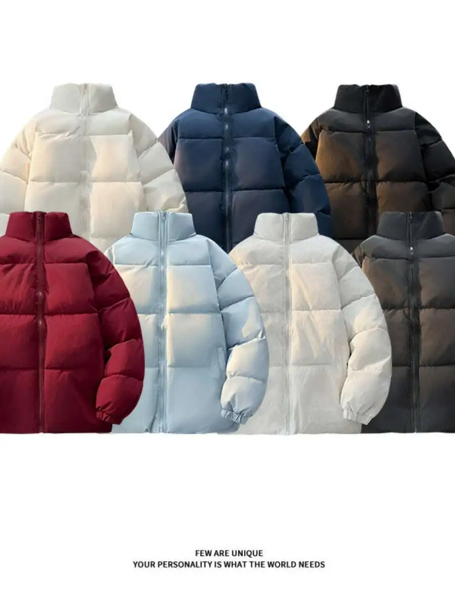 

Warm Cotton Jaet Heavyweight Stand Collar Couples Pure Color Street Sle Thiened Long Coat Single Button Closure Longevi