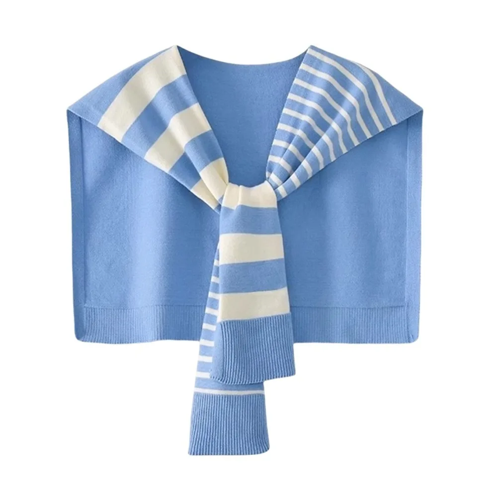 

Simple Sunscreen Men Knitted Shawl Cloak Wraps Asymmetry Stripe Scarf Korean Style Knotted Fake Collar Wraps Clothes Decoration