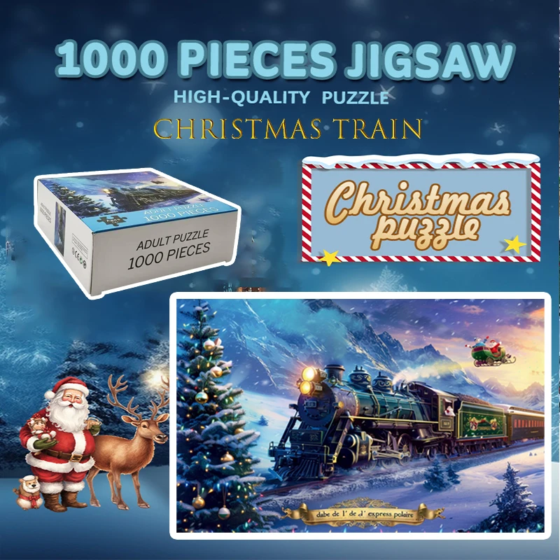 Merry Christmas Puzzle 1000pieces Paper Puzzle Adult Puzzle 70*50cm Christmas Train Difficulty Jigsaw Puzzles Home Wall Decro