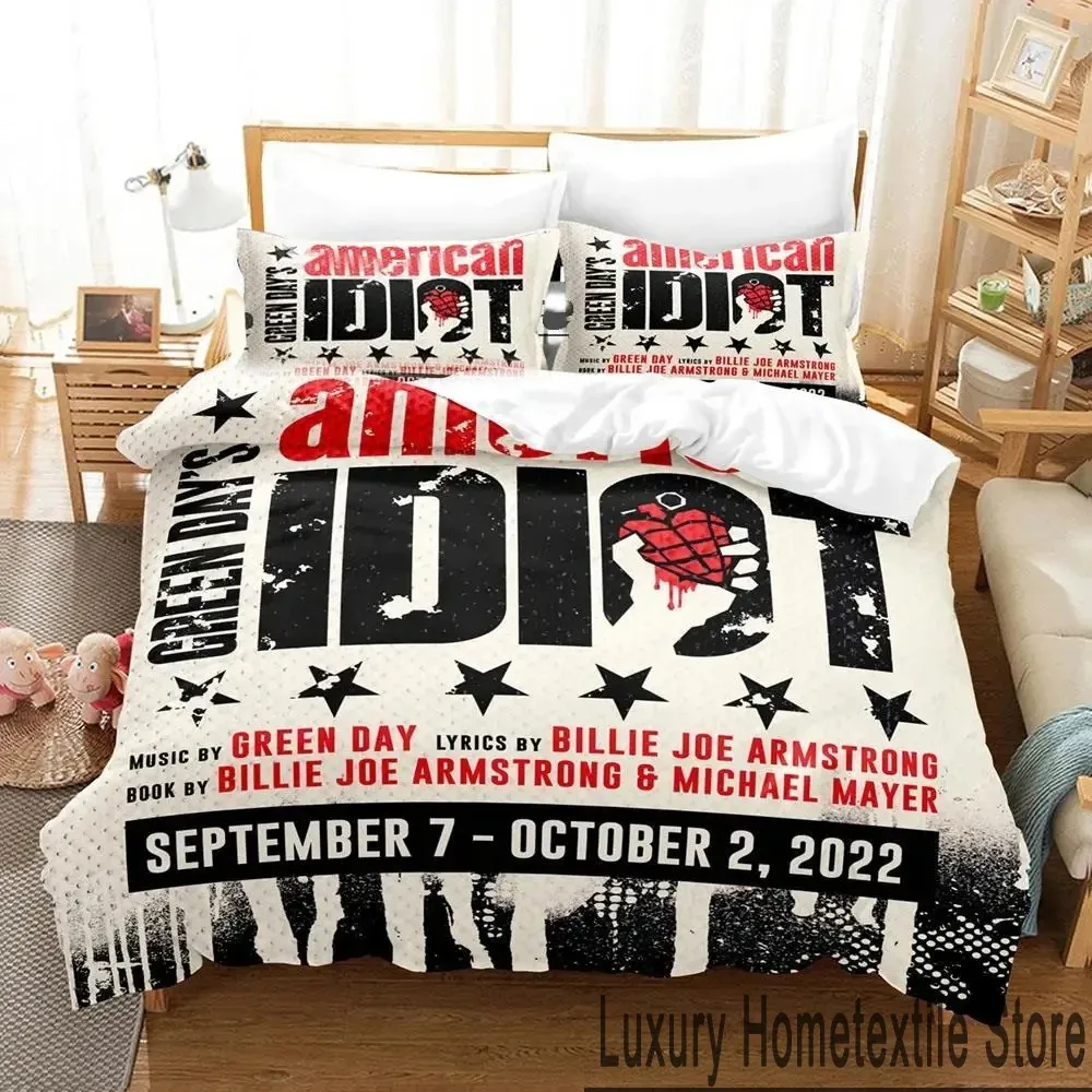 3D Print American Idiot Green Day Bedding Set Duvet Cover Bed Set Quilt Cover Pillowcase Comforter king Queen Size Boys Adult