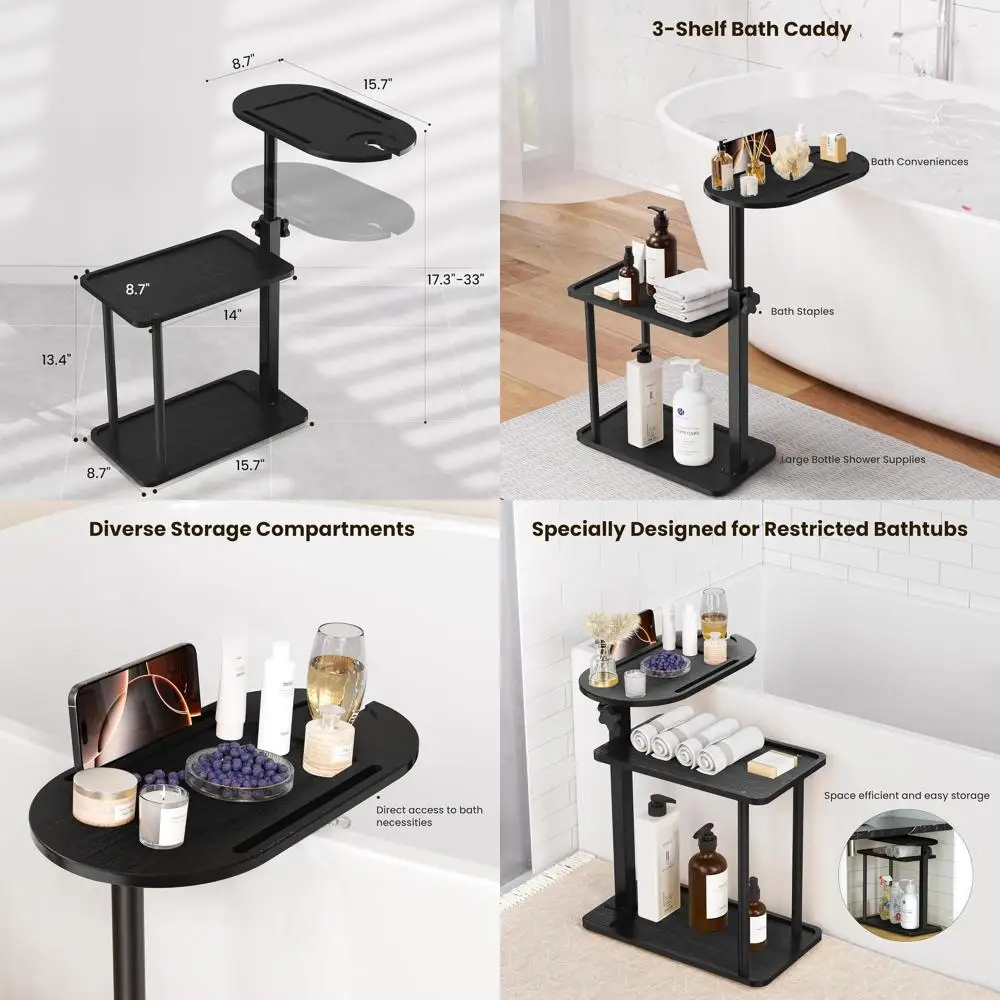 

3-Tier Bamboo Bath Caddy - Freestanding Tub Shelf with Side Table, Perfect for Bathtime Accessories and Gifts