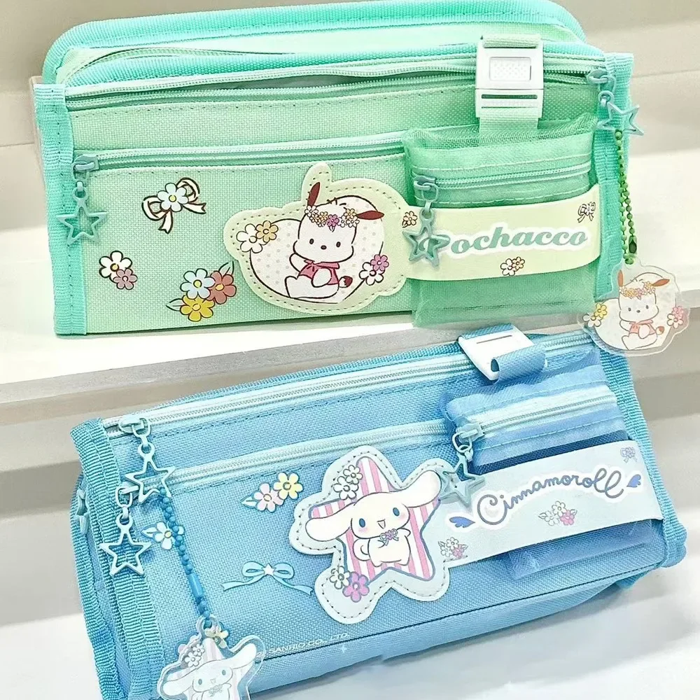 Cute Cartoon Kuromi Melody Cinnamoroll Pencil Bag Student Kids Large Capacity Multifunction Pencil Bag Stationery Supplies