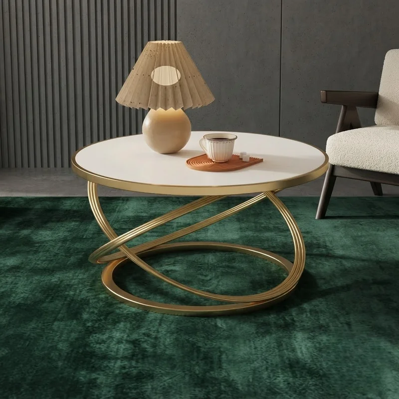 & Stylish Round Coffee Table Compact Sofa Side Table For Living Room Luxury Rock Plate Simple Design Balcony Tea Table
