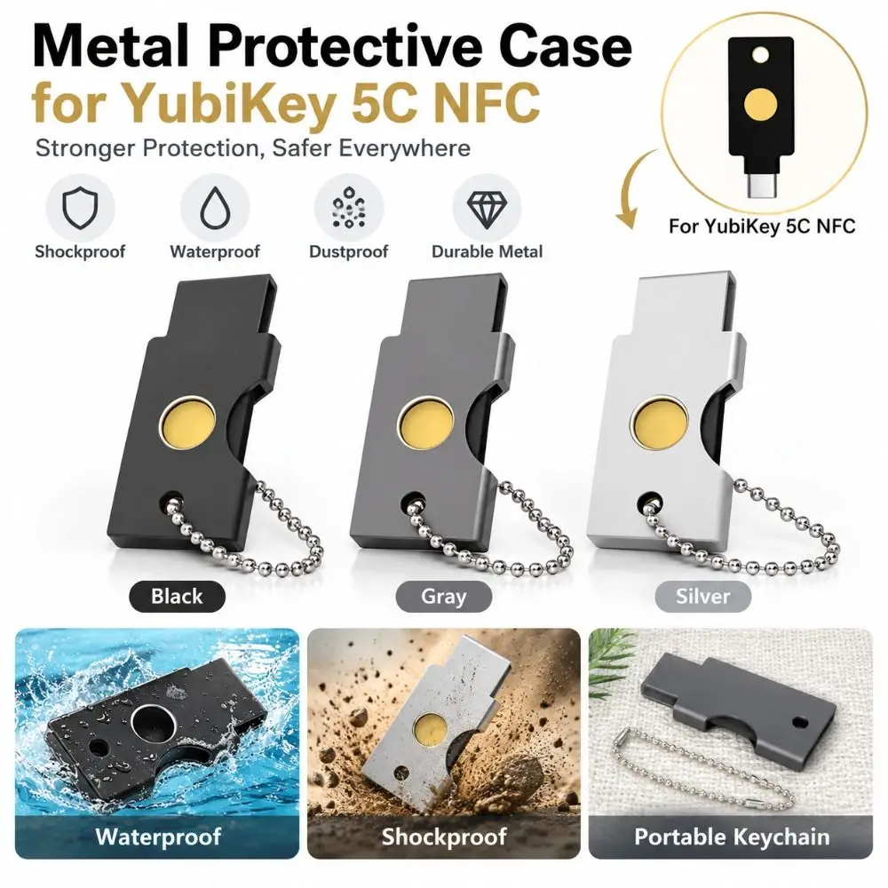 Metal Metal Protective Case Hard Shell Access Openings NFC Key Case Solid Compact Protective Key Cover for YubiKey 5C NFC