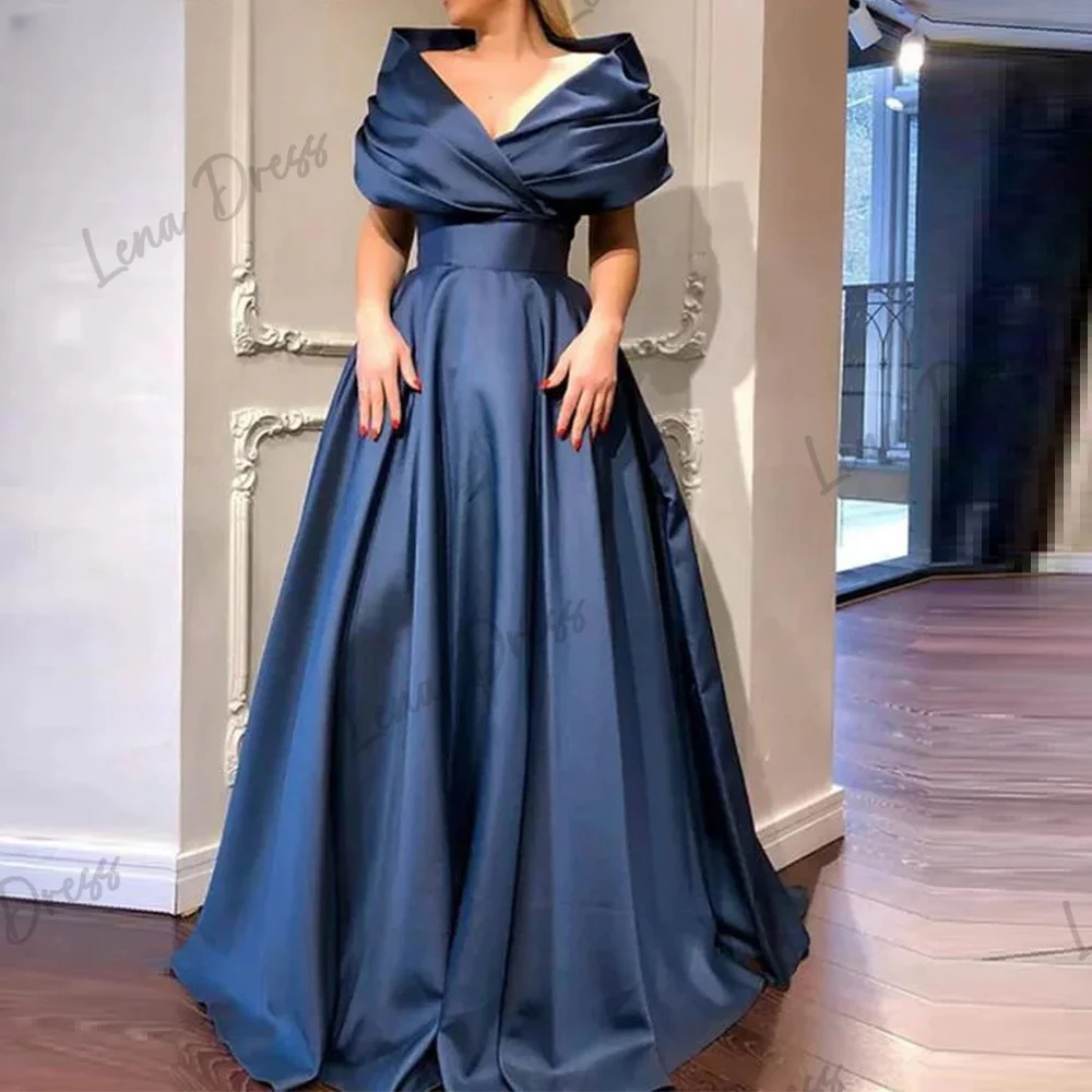 

Lena Navy Blue Evening Dresses 2024 Luxury Dress for Weddings Long Skirt Elegant Party Dress Es V-neck Line A Satin Ball Gowns