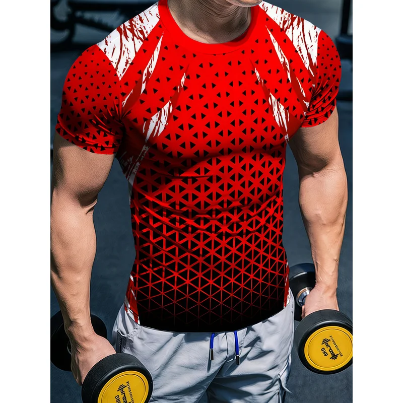 Men's Body Hugging Printed Compression Base Layer Short Sleeve Crew Neck Breathable Quick Dry Fitness Training Casual Sportswear