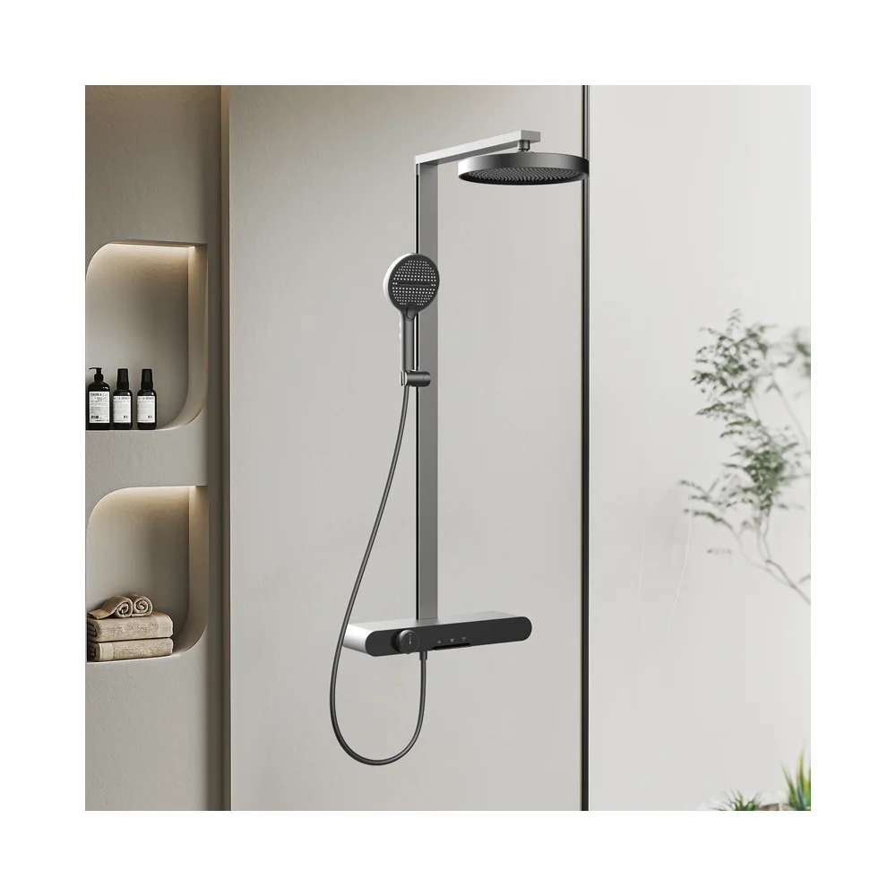 Contemporary Temperature Digital Display Shower Faucet Tap System 3 Function Bathroom Brass Shower Set