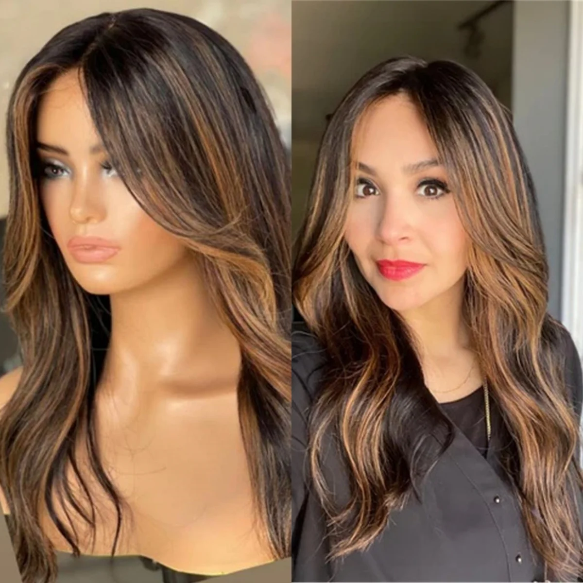 

Высококачественные термостойкие парики длиной 18 дюймов, легко укладываемые, с эффектом омбре, медово-коричневые, волнистые, с естественной линией роста волос