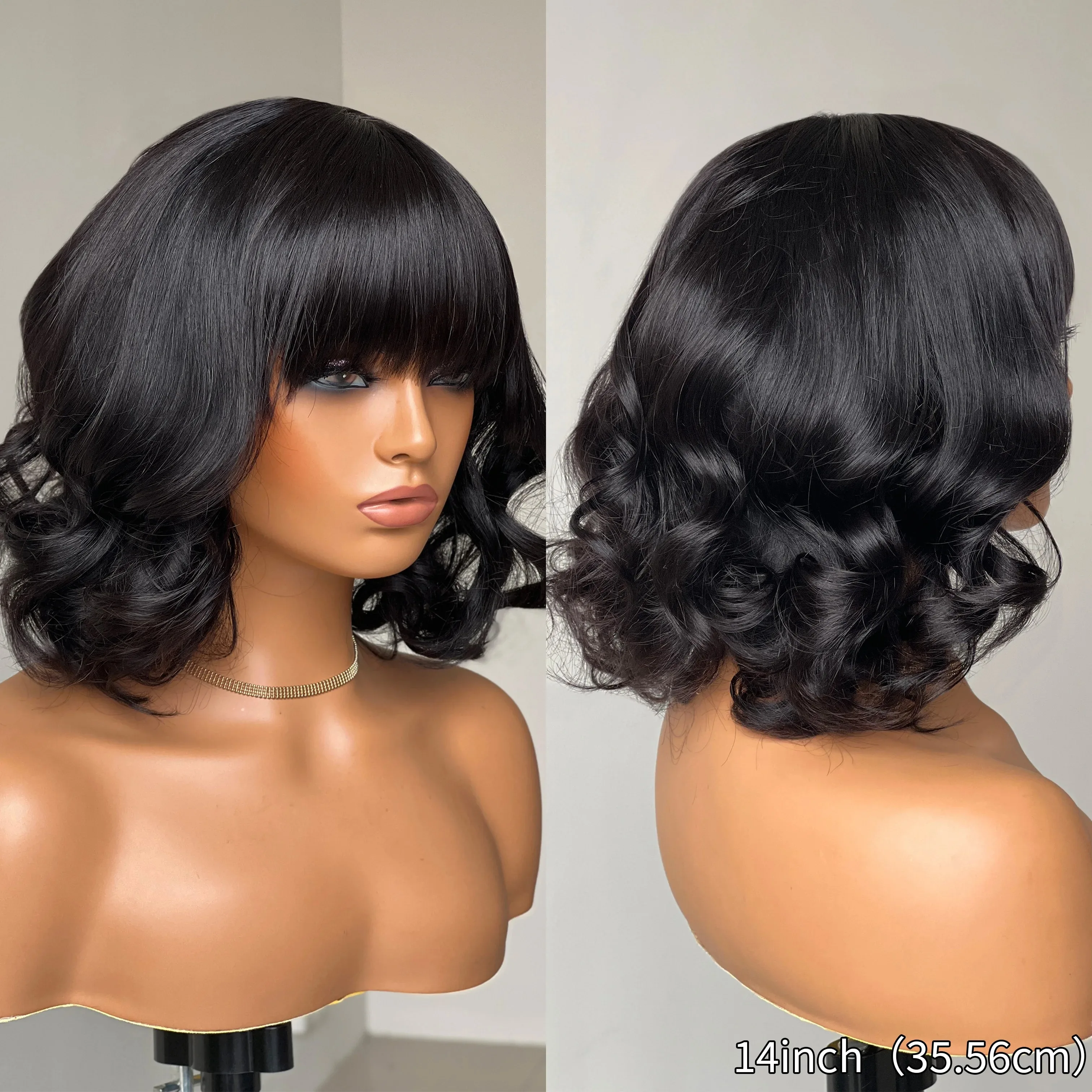 

Short Bob Wigs Body Wave Wig With Bangs Human Hair 3X1 Middle Part Lace Brazilian Full Machine Made Fringe Bob Wig 10 16Inch