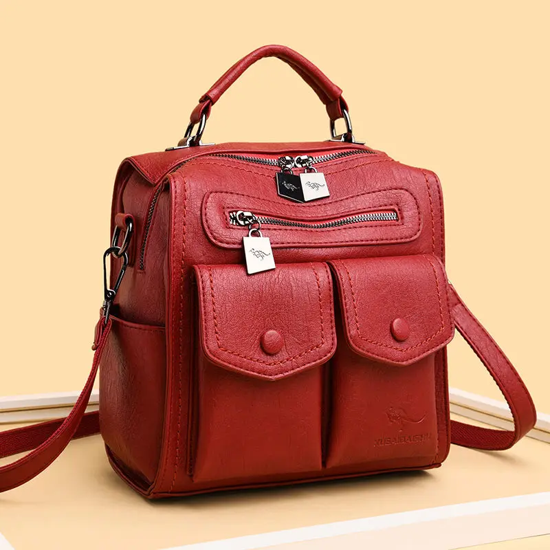 

2023 New Backpack Women Fashion Casual Multi-Functional Leather Soft Leather Square Personalized Shoulder Bag