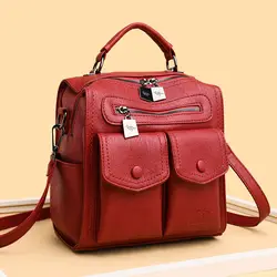 2023 New Backpack Women Fashion Casual Multi-Functional Leather Soft Leather Square Personalized Shoulder Bag