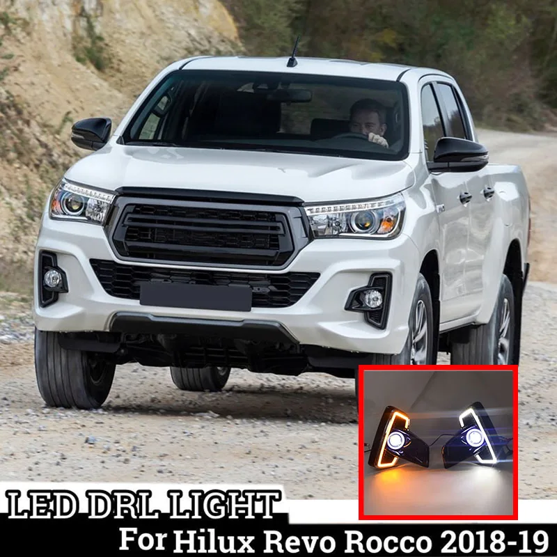 LED DRL Daytime Running Lights + Fog Light Turn Signal Driving Lamp For Toyota Hilux Revo Rocco 2018 2019 2020