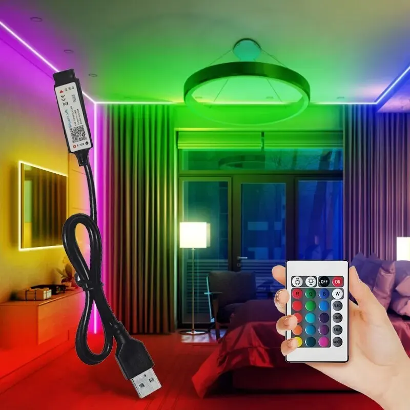 3M USB RGB lampu Strip LED 5V SMD 2835, aplikasi cerdas Bluetooth fleksibel pita pita LED untuk lampu latar TV komputer