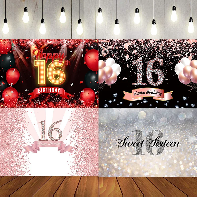 Sweet 16th Birthday Party Decorations For Girls Rose Gold Backdrop Suppiles Photography Background Banner Poster Prince Princess