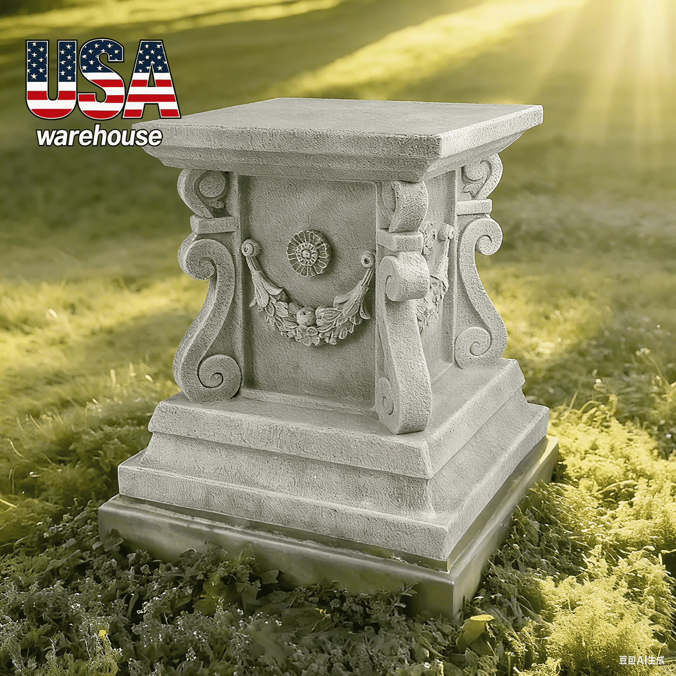 Antique Finish Rosette Garden Plinth Base Resin Statue Riser Weather-Resistant Low-Maintenance Cast Stone Resin Crafts