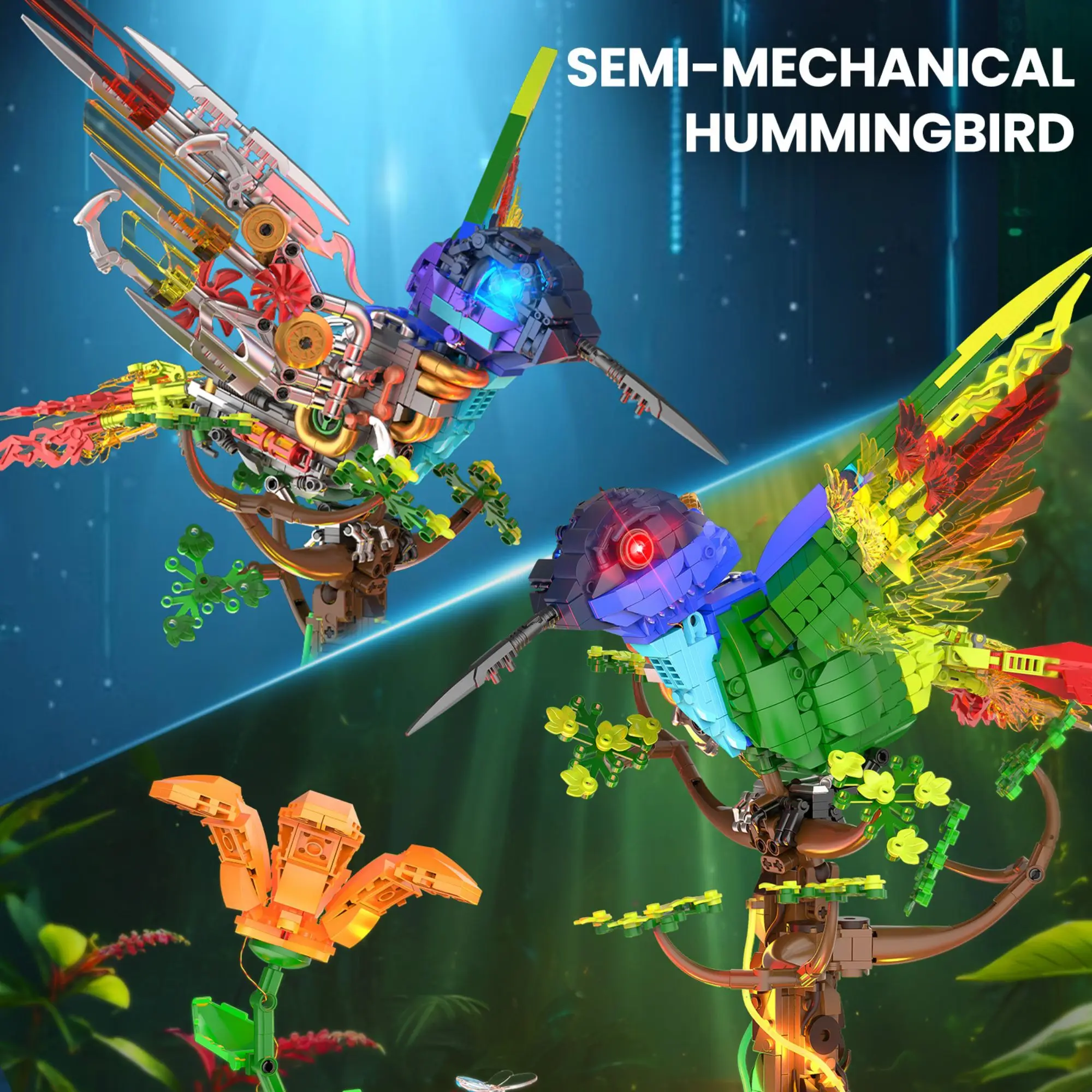 

1704pcs Colorful Hummingbird Building Blocks Desktop Decor Flower Animal Hummingbird Habitat Scene Bricks Toys for Adults Gifts