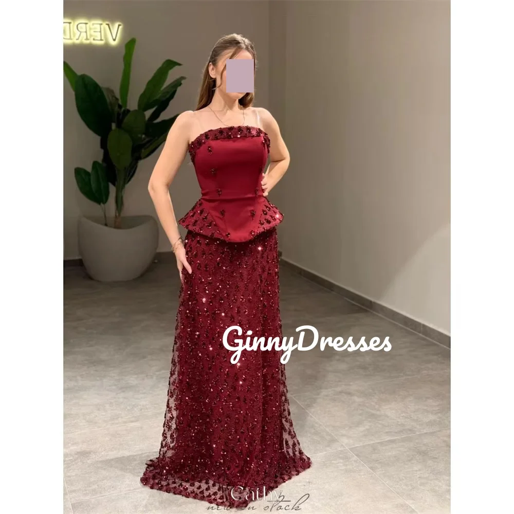 Robe de soirée de luxe personnalisée, sans bretelles, longueur au sol, en dentelle, sans manches, fermeture éclair, robe de mariée